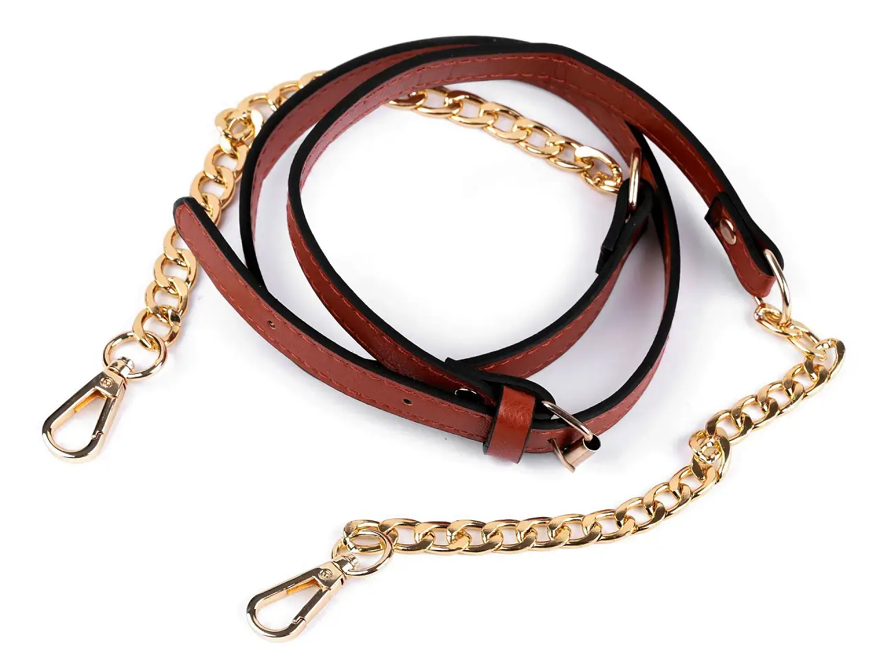 Verstellbarer Taschenriemen mit Kette und Karabinern – Braun