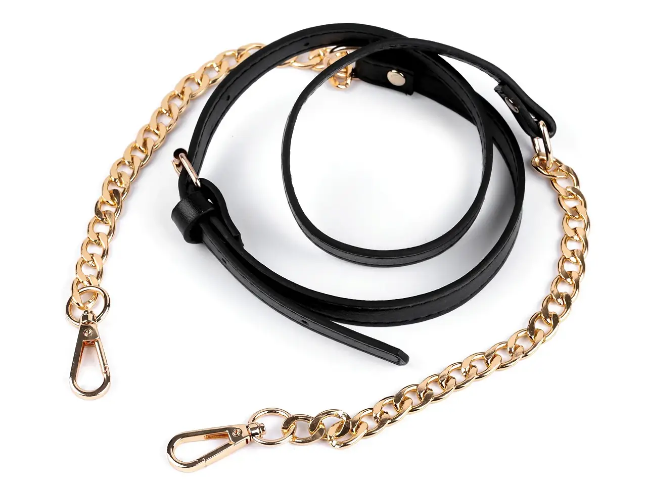 Verstellbarer Taschenriemen mit Kette und Karabinern – schwarz/gold