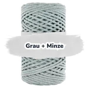 Baumwollkordel 3 mm  – Polyesterkern – Mehrfarbig - Grau + Minze
