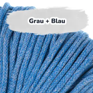 Baumwollkordel 5mm - Polyesterkern - Mehrfarbig - Grau + Blau
