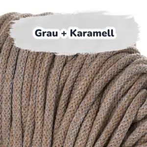 Baumwollkordel 5mm - Polyesterkern - Mehrfarbig - Grau + Karamell
