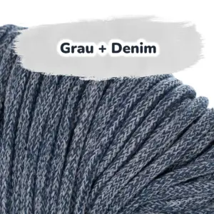 Baumwollkordel 5mm - Polyesterkern - Mehrfarbig - Grau + Denim