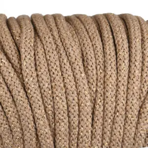 Baumwollkordel 5mm Lurex - Polyesterkern -100 m - Karamell + Goldfaden (705Z)
