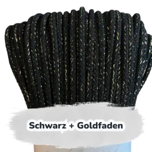 Lurex Nähkordel 5mm - Polyesterkern -100 m - starr sewing cord - Schwarz + Goldfaden (900Z)