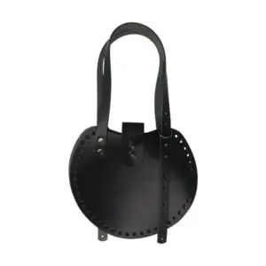 Runder Taschenboden 22 x 25 cm Oreo echtes Leder - Schwarz