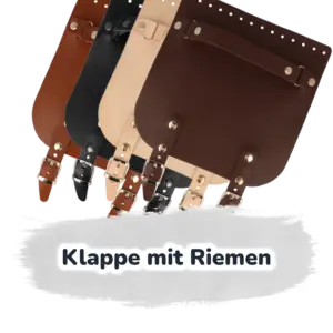 Klappe mit Riemen 20 x 20 cm - echtes Leder