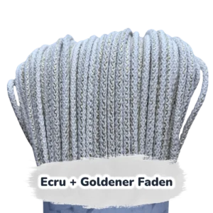 Lurex Nähkordel 5mm - Polyesterkern -100 m - starr sewing cord - Ecru + goldener Faden